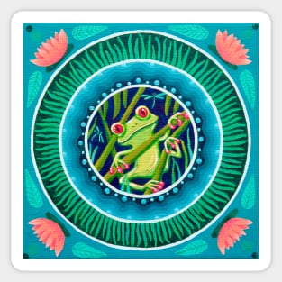 Green Tree Frog and Lotus Lilies Sticker